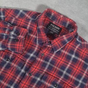 Filson Scout Shirt Mens Medium Red Navy Plaid Long Sleeve Button Up Flannel